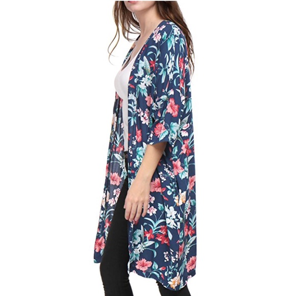 Open Front Floral Boho Kimono Cardigan - Picture 5 of 5